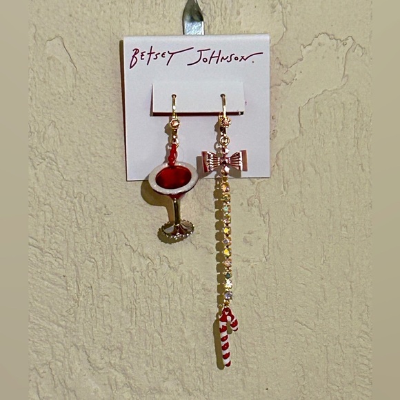 Betsey Johnson Jewelry - BETSEY JOHNSON Christmas Martini Candy Cane Mismatched Earrings NWTS